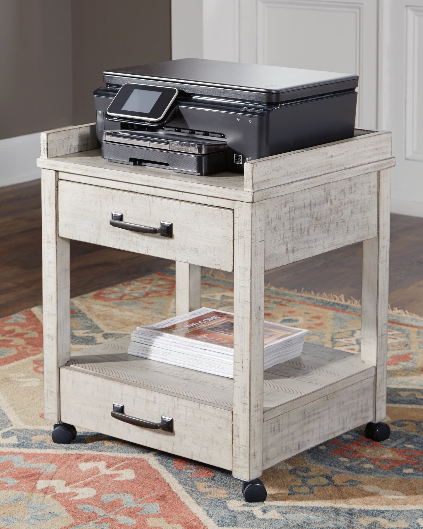 The Furniture Outlets - Ashley Furniture - Carynhurst Printer Stand - Printer Stand / Whitewash - H755-11
