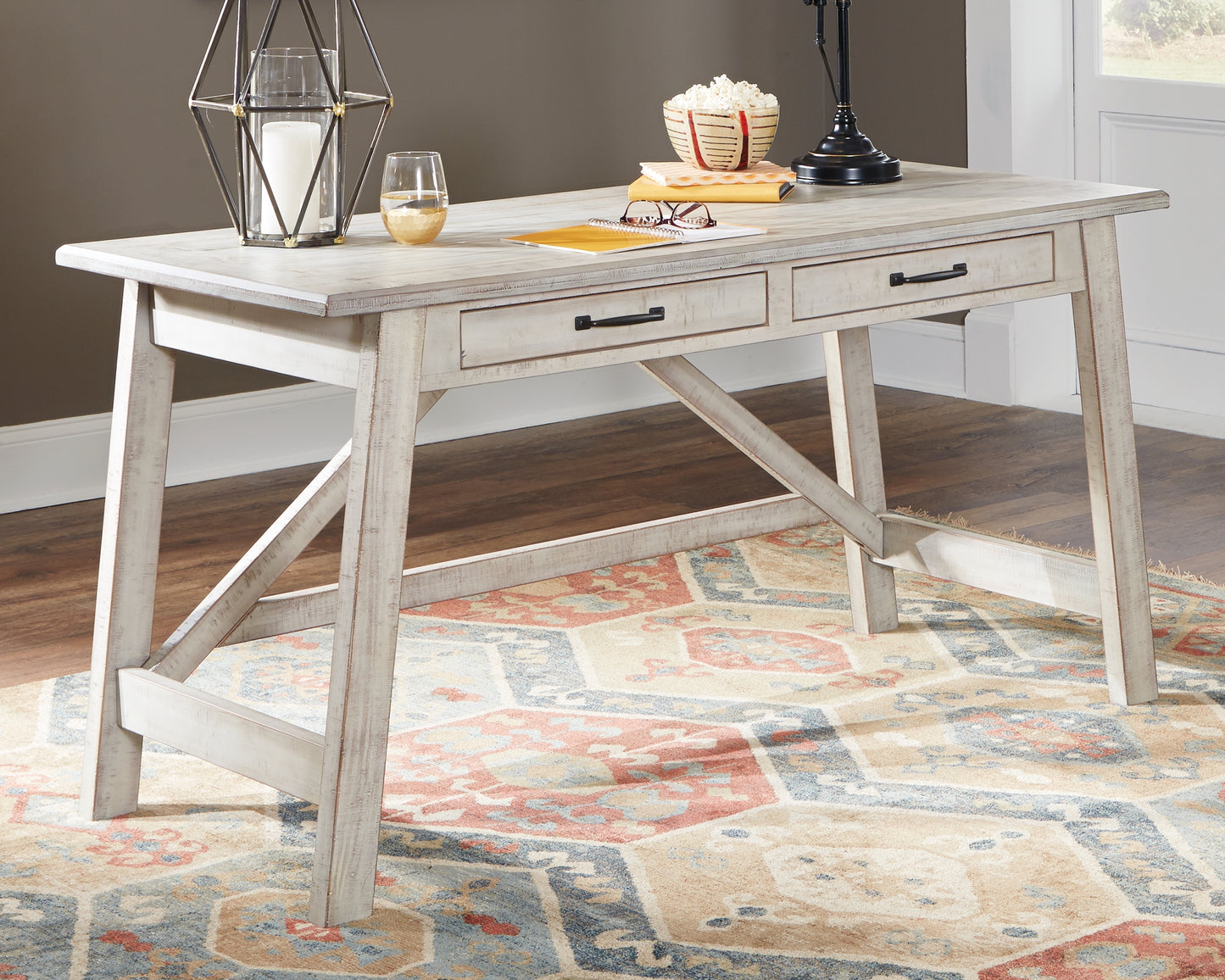 The Furniture Outlets - Ashley Furniture - Carynhurst Office Desk - Home Office Large Leg Desk / Whitewash - H755-44
