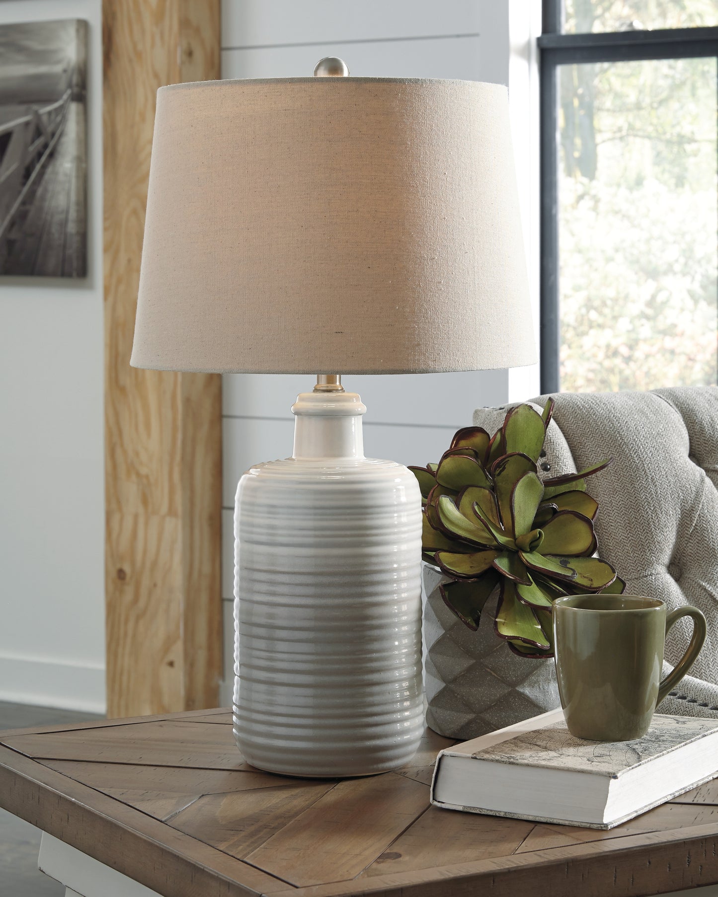 The Furniture Outlets - Ashley Furniture - Marnina Lighting - Ceramic Table Lamp (Set of 2) / Taupe - L121854