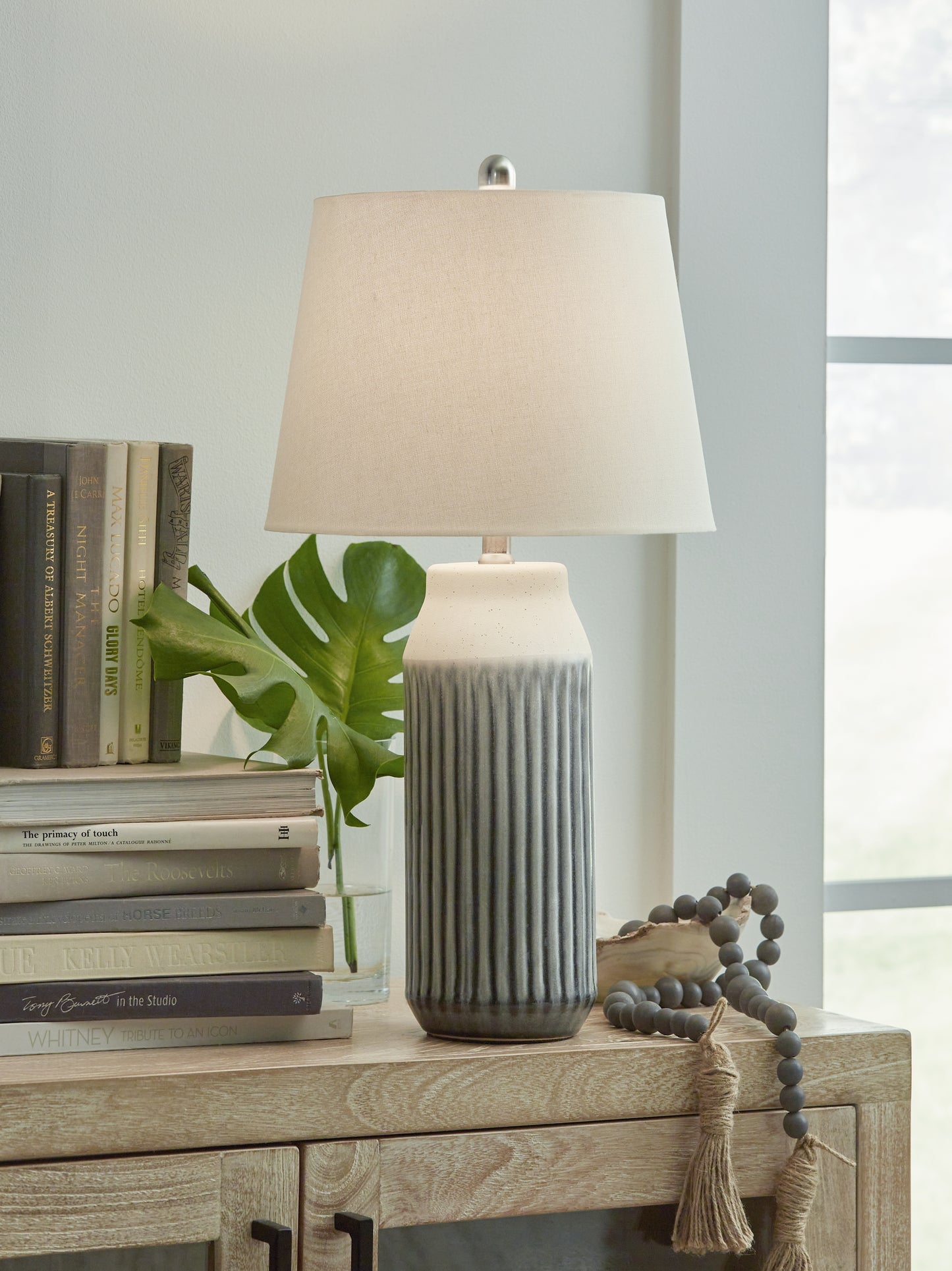 The Furniture Outlets - Ashley Furniture - Afener Lighting - Ceramic Table Lamp (Set of 2) / Blue/Beige - L177984
