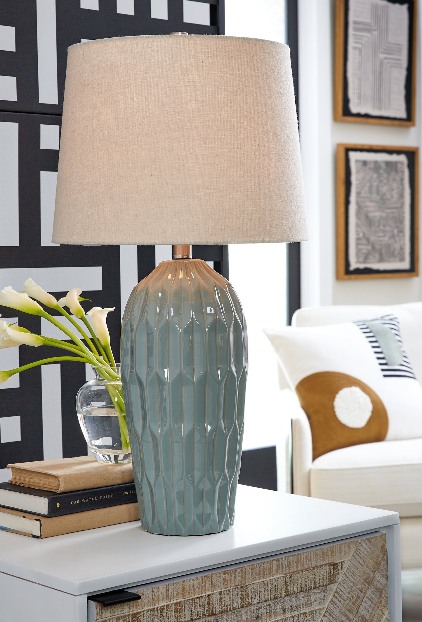 The Furniture Outlets - Ashley Furniture - Hadbury Lighting - Ceramic Table Lamp (Set of 2) / Pale Blue/Teal - L178034
