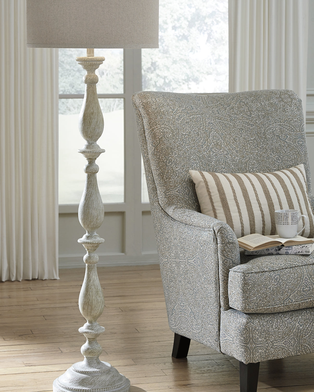 The Furniture Outlets - Ashley Furniture - Bernadate Lighting - Poly Floor Lamp (1/CN) / Whitewash - L235341