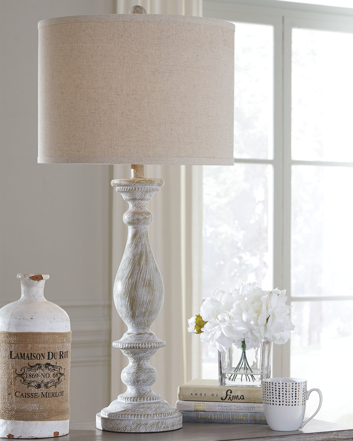 The Furniture Outlets - Ashley Furniture - Bernadate Lighting - Poly Table Lamp (Set of 2) / Whitewash - L235344