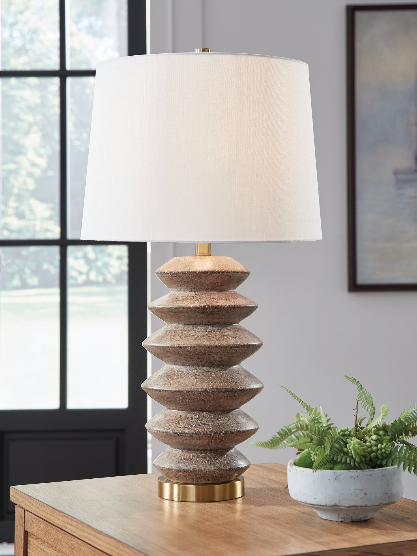 The Furniture Outlets - Ashley Furniture - Jyllyard Lighting - Poly Table Lamp (1/CN) / Brown/Gold Finish - L235944