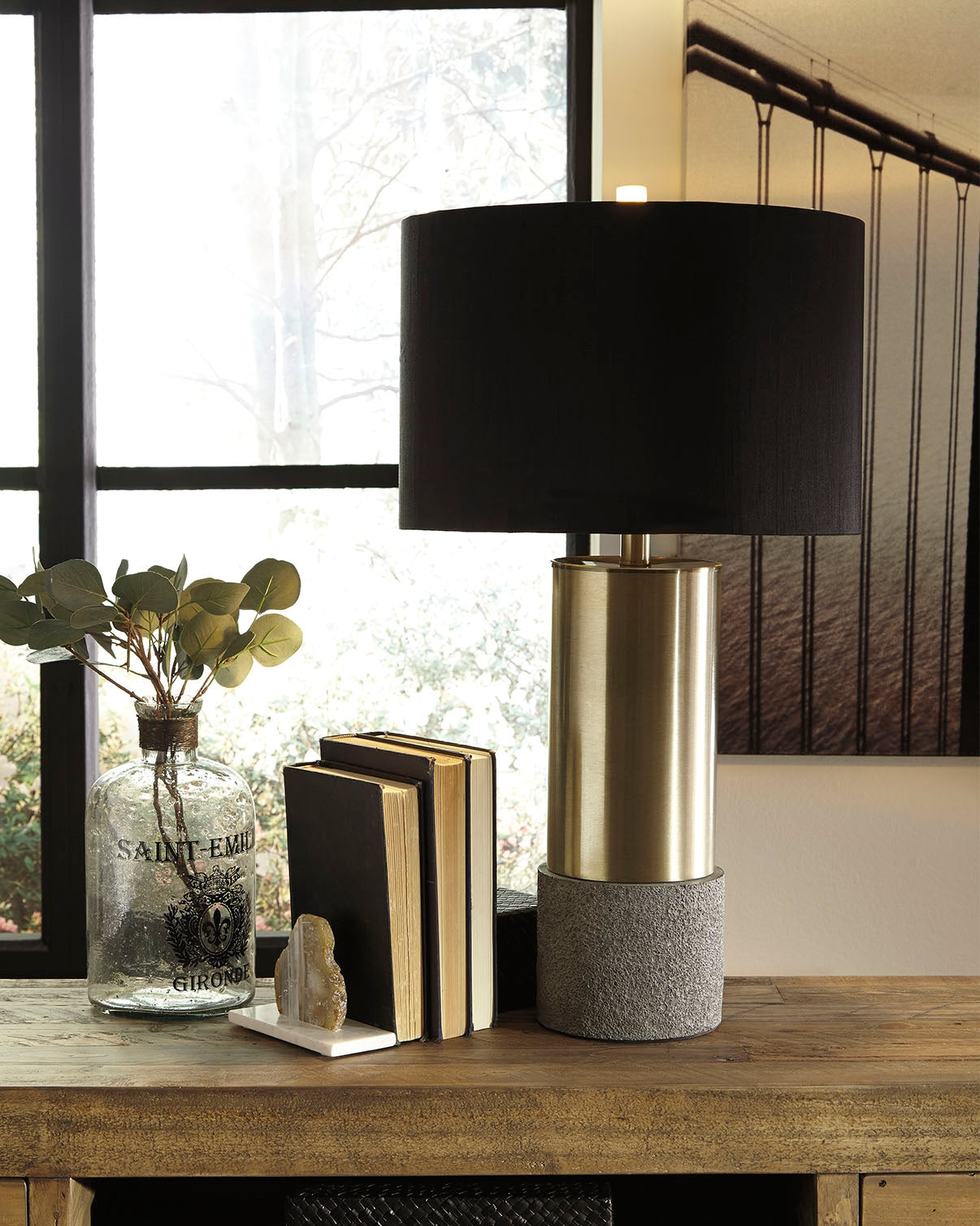 The Furniture Outlets - Ashley Furniture - Jacek Lighting - Metal Table Lamp (Set of 2) / Gray/Brass Finish - L243164