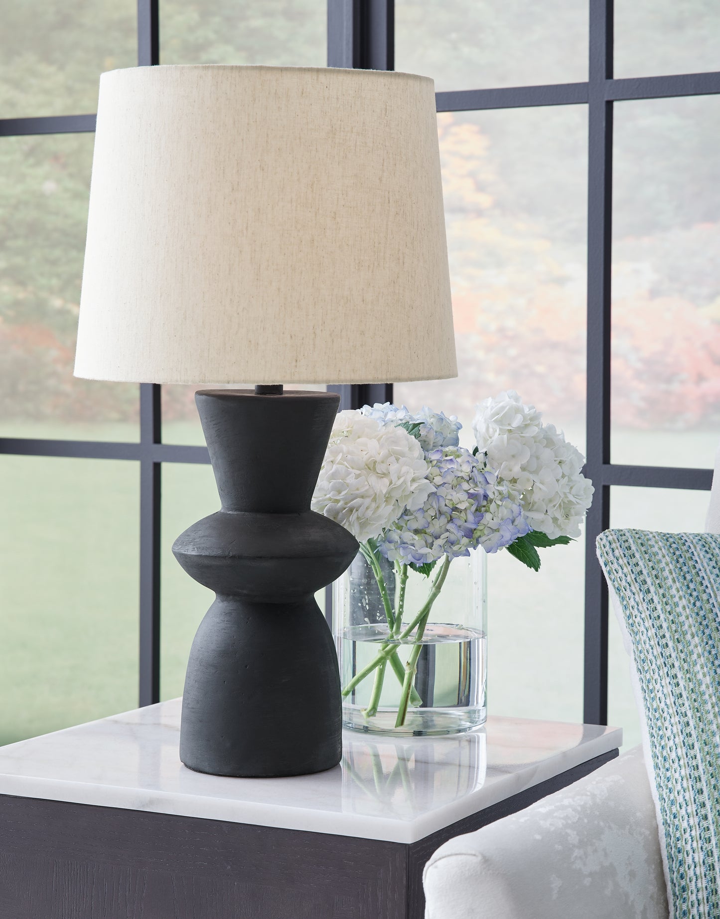 The Furniture Outlets - Ashley Furniture - Scarbot Lighting - Paper Table Lamp (Set of 2) / Distressed Black - L243354