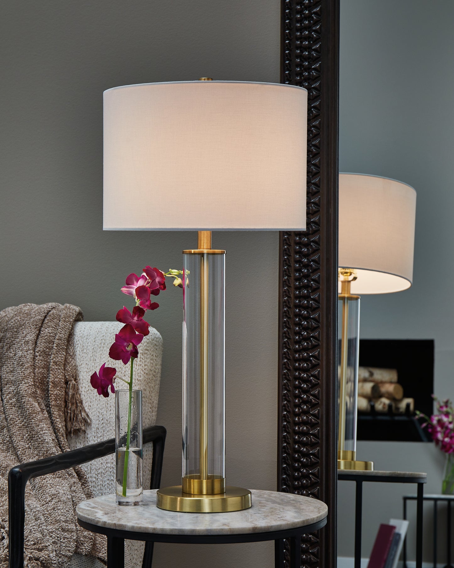 The Furniture Outlets - Ashley Furniture - Orenman Lighting - Glass Table Lamp (Set of 2) / Clear/Brass Finish - L431584