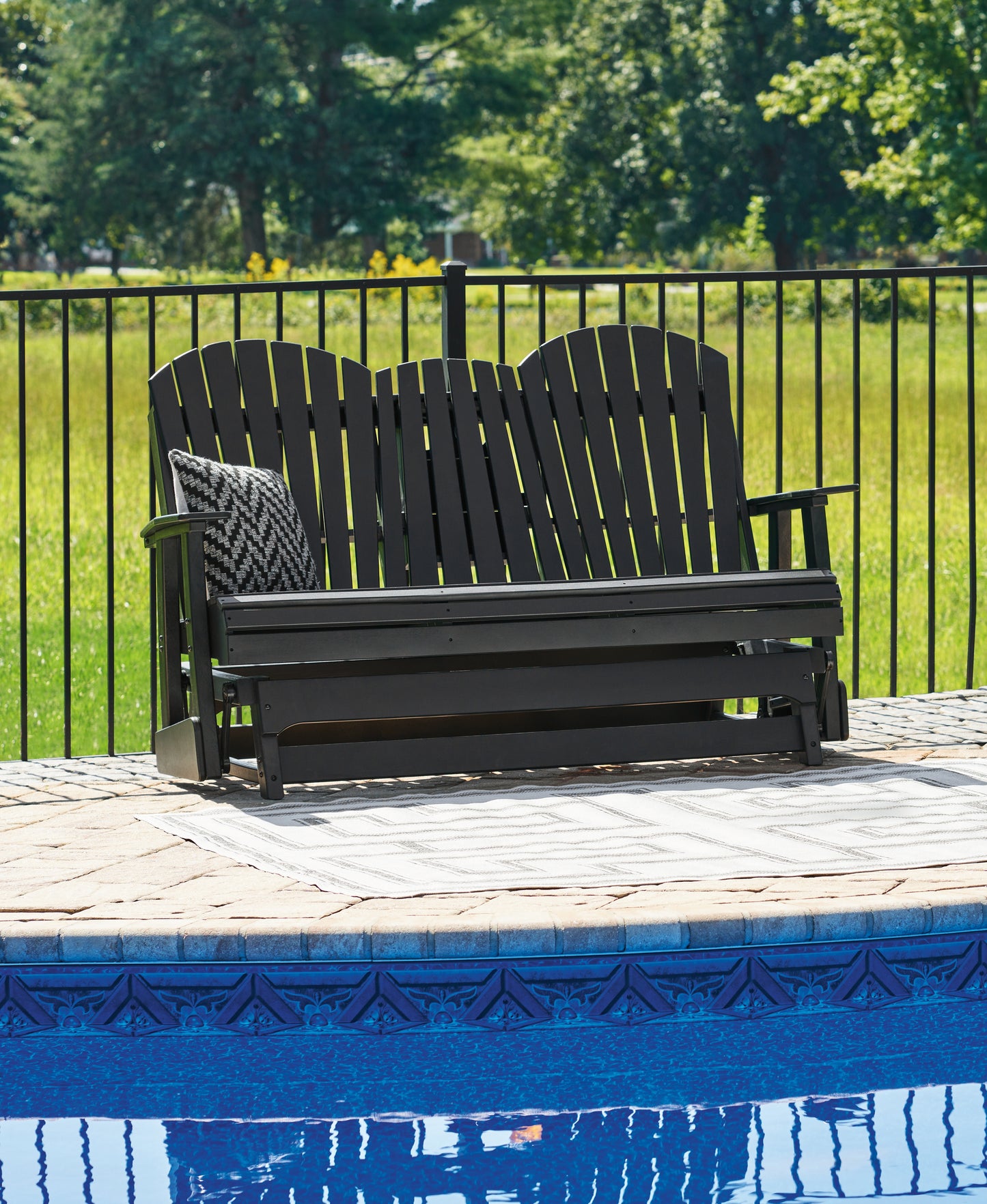 The Furniture Outlets - Ashley Furniture - Hyland wave Outdoor - Glider Loveseat / Black - P108-835