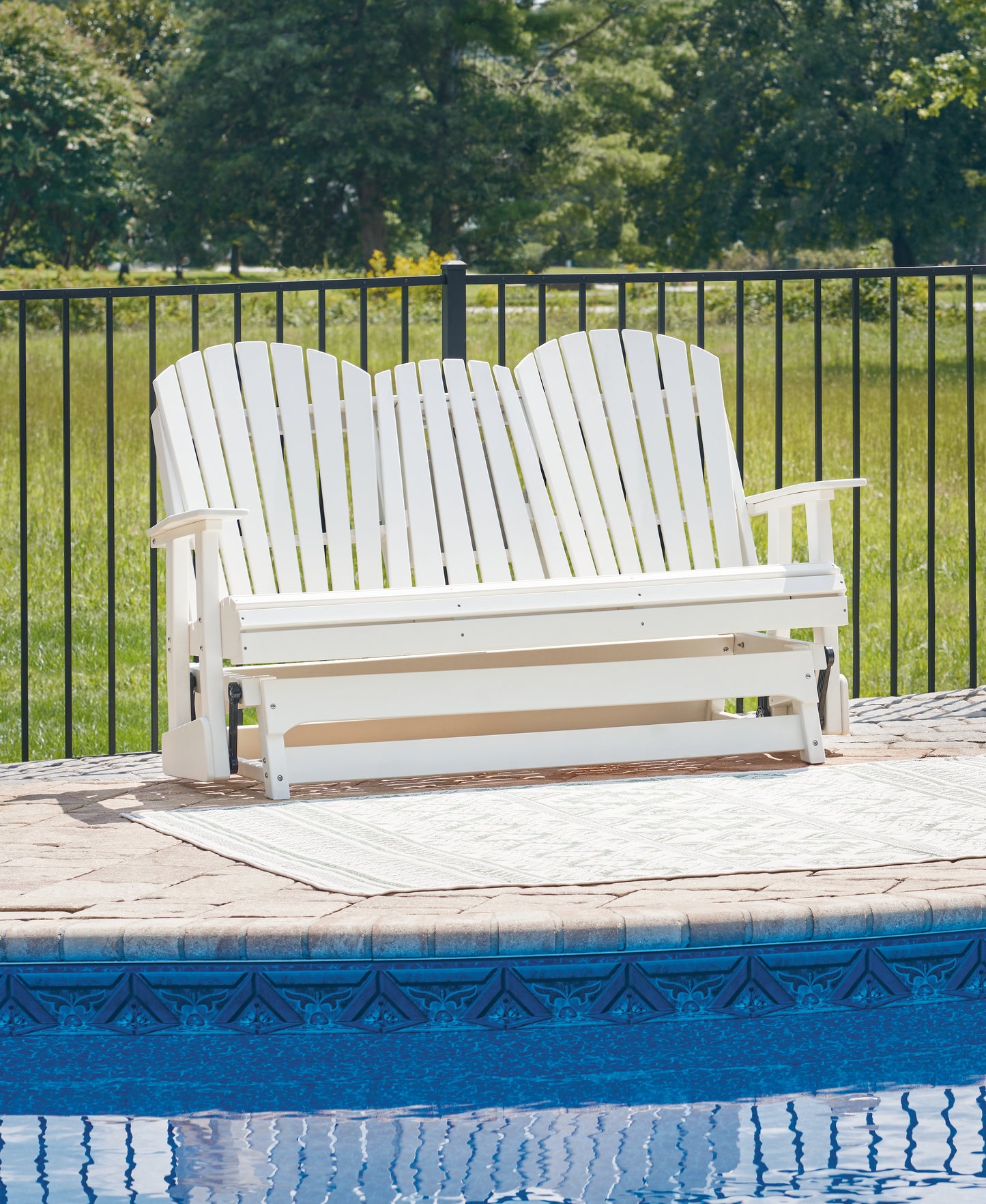 The Furniture Outlets - Ashley Furniture - Hyland wave Outdoor - Glider Loveseat / White - P111-835