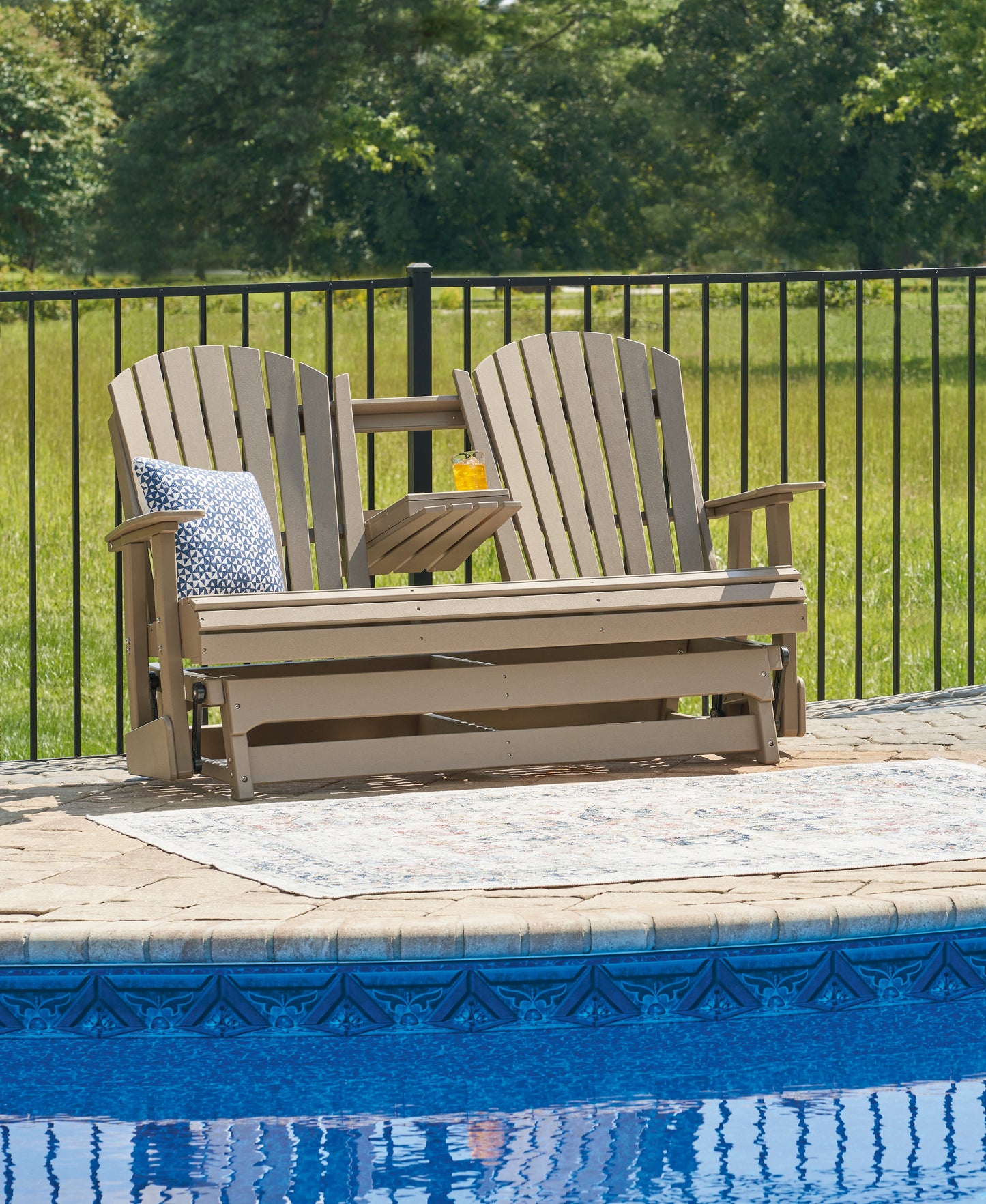 The Furniture Outlets - Ashley Furniture - Hyland wave Outdoor - Glider Loveseat / Driftwood - P114-835