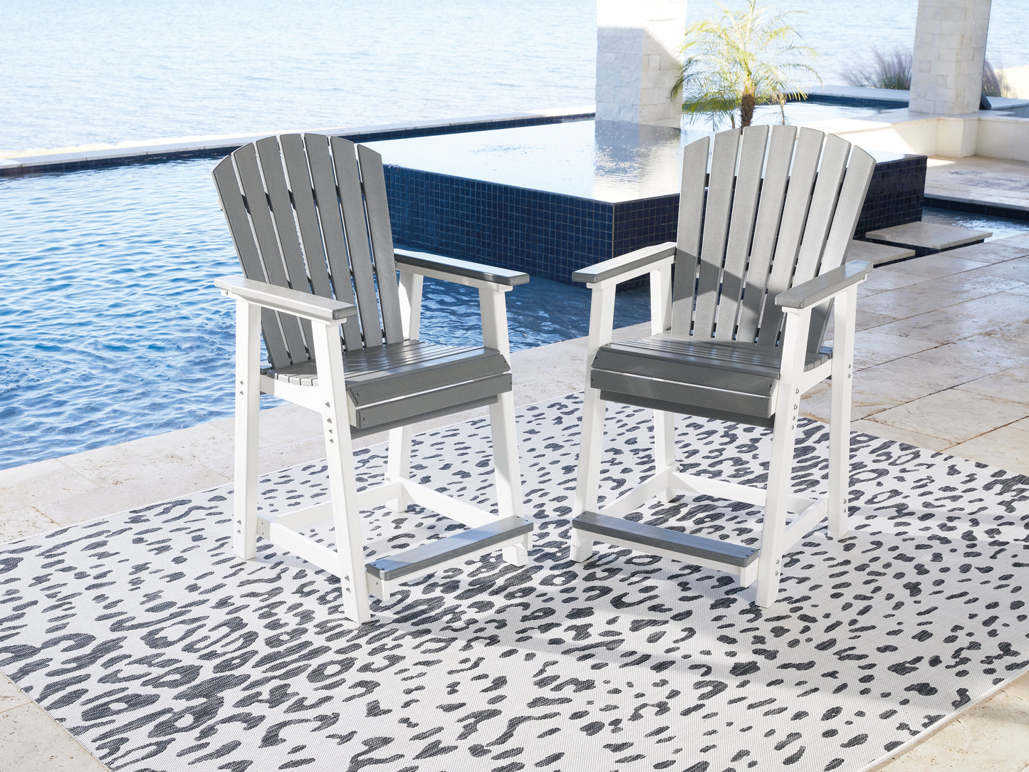 The Furniture Outlets - Ashley Furniture - Transville Outdoor - RECT COUNTER TABLE W/UMB OPT / Gray/White - P210-642