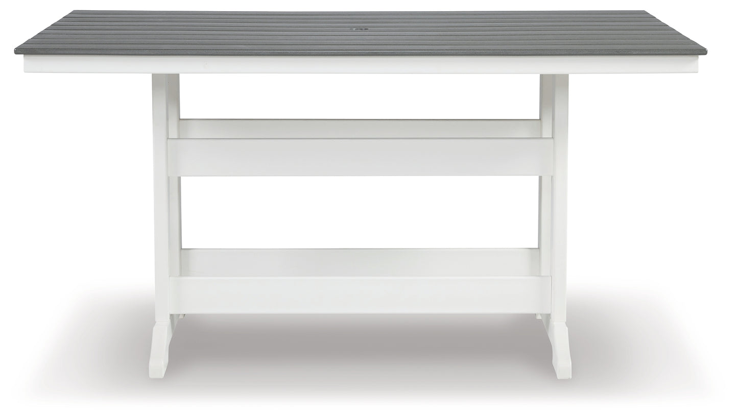 The Furniture Outlets - Ashley Furniture - Transville Outdoor - RECT COUNTER TABLE W/UMB OPT / Gray/White - P210-642