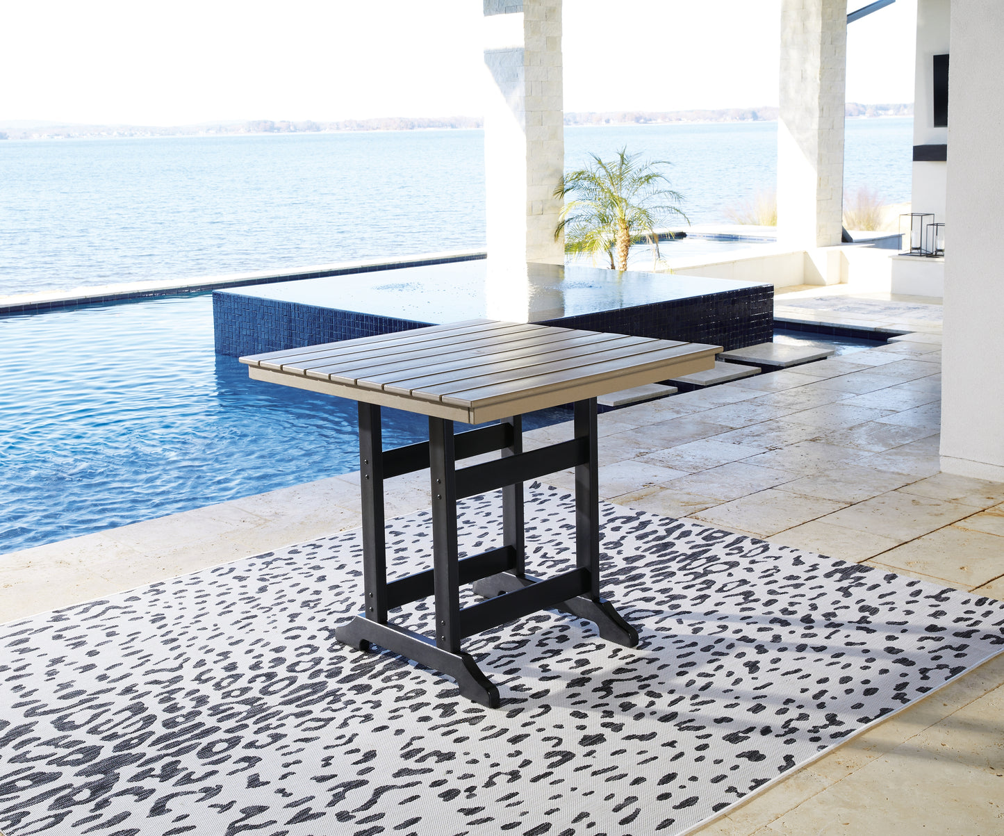 The Furniture Outlets - Ashley Furniture - Fairen Trail Outdoor - Square Counter TBL w/UMB OPT / Black/Driftwood - P211-632