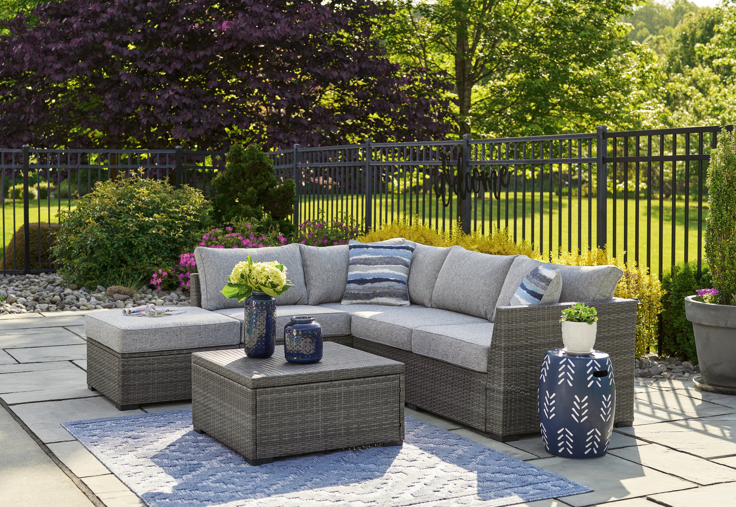 The Furniture Outlets - Ashley Furniture - Petal Road Outdoor - LoveseatSEC/OTTO/TBL Set(4/CN) / Gray - P297-070