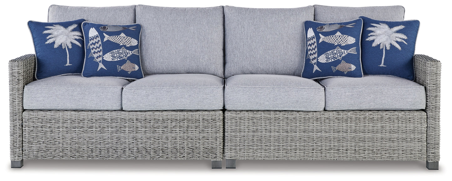 The Furniture Outlets - Ashley Furniture - Naples Beach Outdoor - RAF/LAF Loveseat w/CUSH (Set of 2) / Light Gray - P439-854