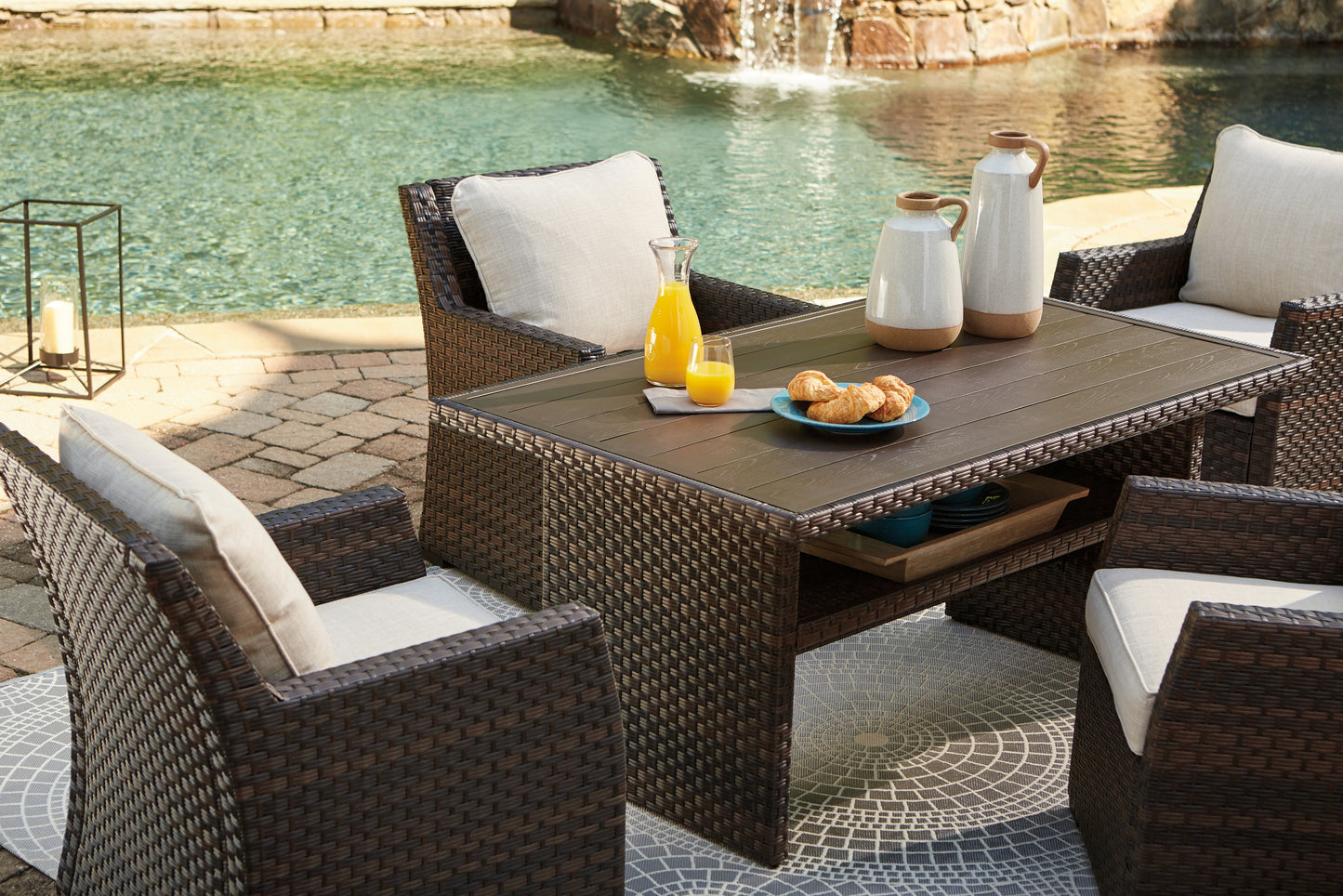 The Furniture Outlets - Ashley Furniture - Easy Isle Outdoor - RECT Multi-Use Table / Dark Brown/Beige - P455-625