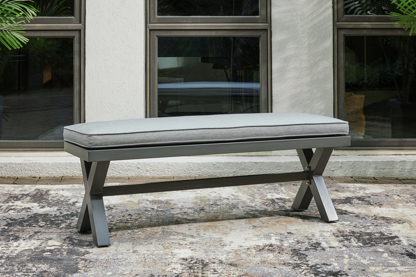 The Furniture Outlets - Ashley Furniture - Elite Park Outdoor - Bench with Cushion / Gray - P518-600