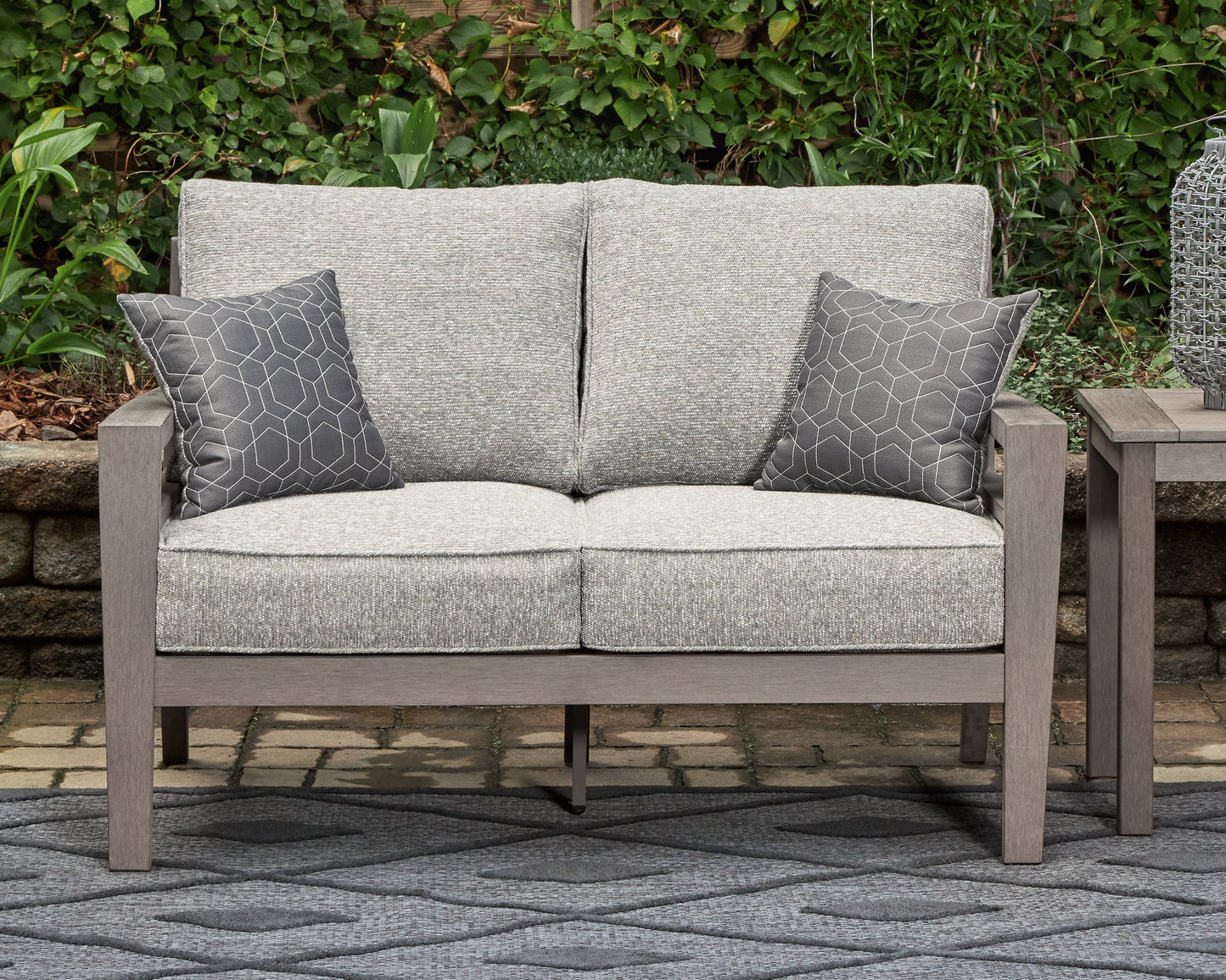 The Furniture Outlets - Ashley Furniture - Hillside Barn Outdoor - Loveseat w/Cushion / Gray/Brown - P564-835