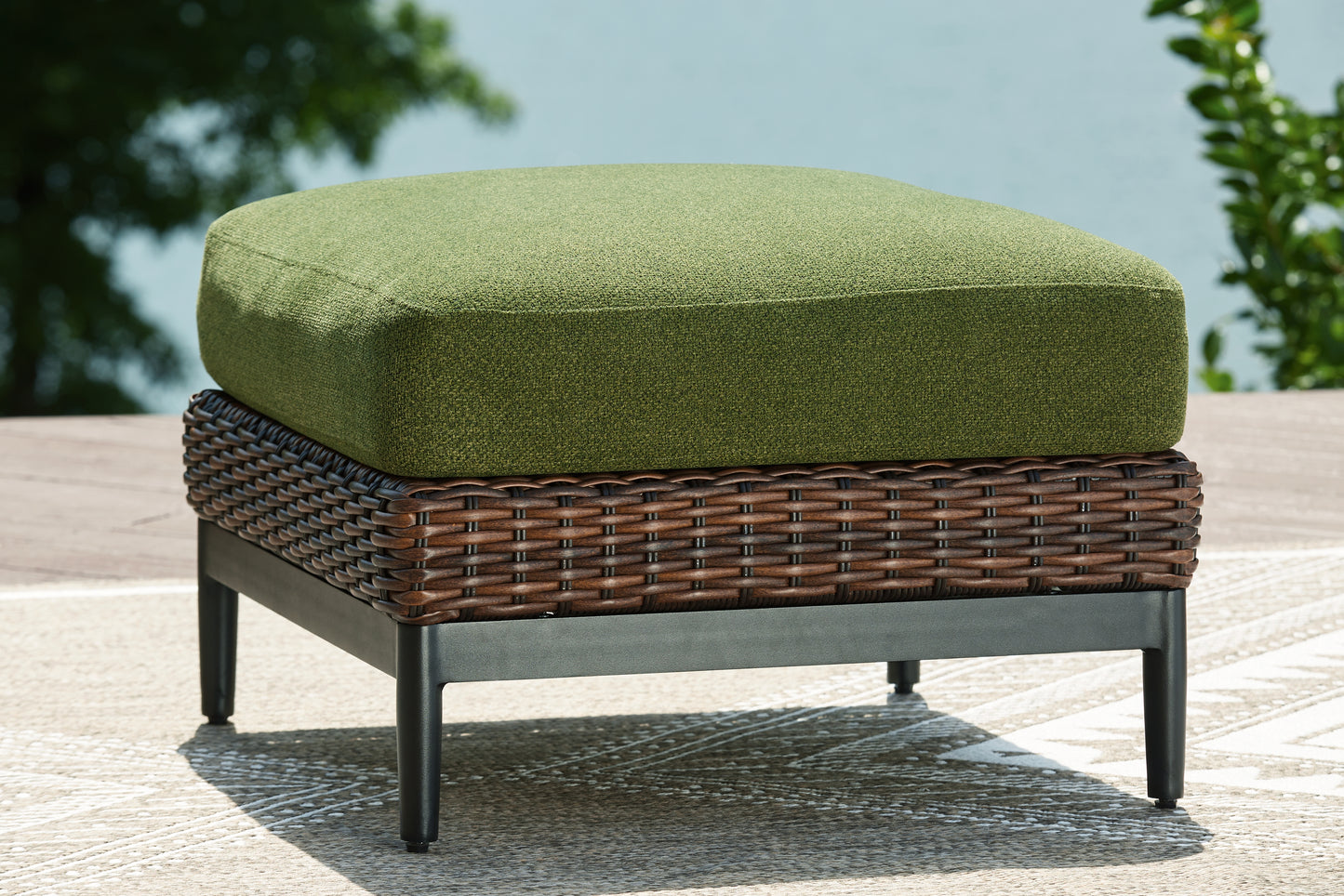 The Furniture Outlets - Ashley Furniture - Horizon Hall Outdoor - Ottoman with Cushion / Brown/Green - P572-814