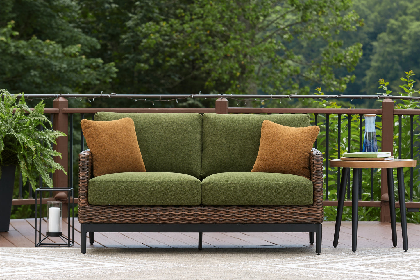 The Furniture Outlets - Ashley Furniture - Horizon Hall Outdoor - Loveseat w/Cushion / Brown/Green - P572-835