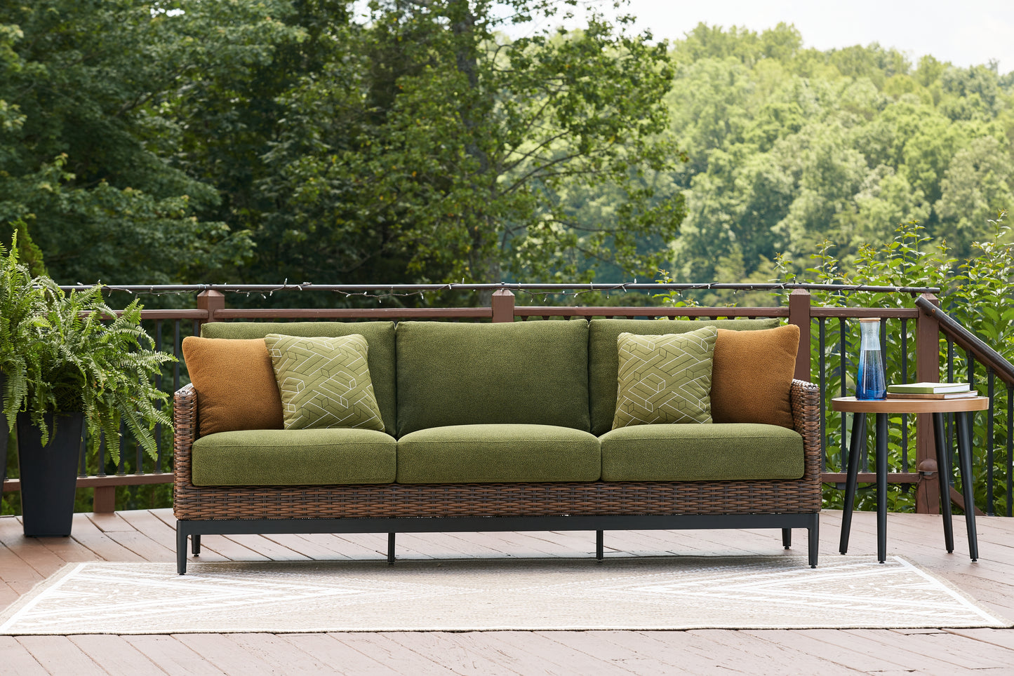 The Furniture Outlets - Ashley Furniture - Horizon Hall Outdoor - Sofa with Cushion / Brown/Green - P572-838