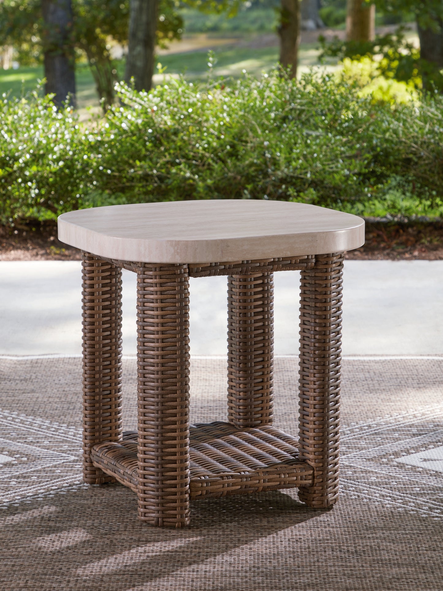 The Furniture Outlets - Ashley Furniture - Dolan Creek Outdoor - Square End Table / Beige/Brown - PCP610-702