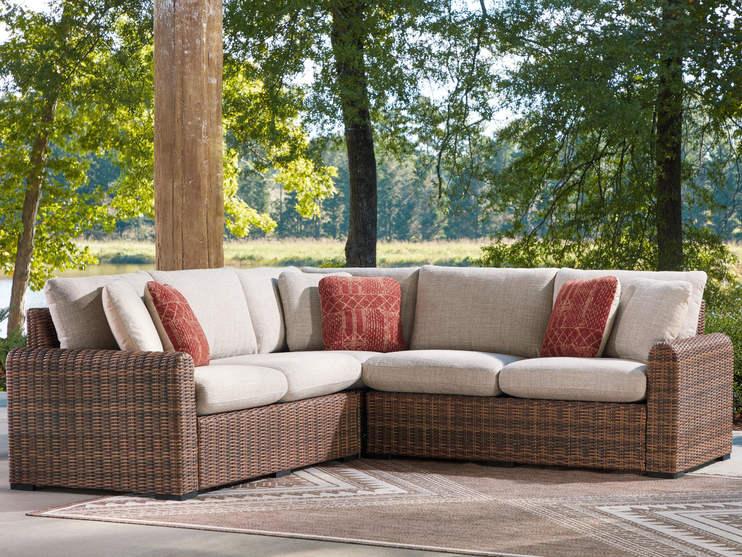 The Furniture Outlets - Ashley Furniture - Dolan Creek Outdoor - 3-Piece Outdoor Sectional / Beige/Brown - PCP610P1