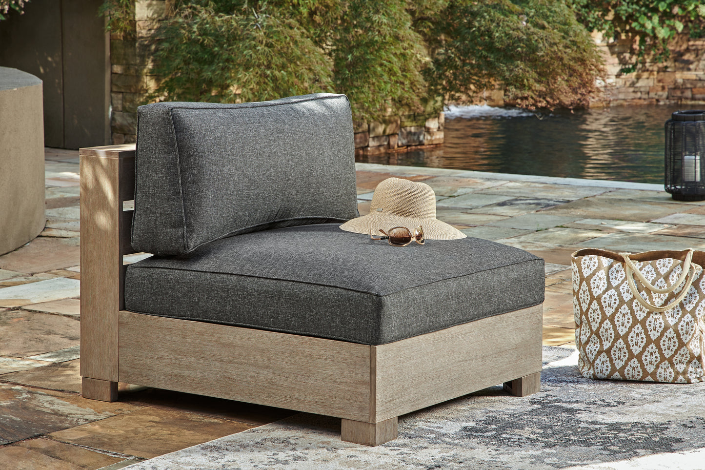 The Furniture Outlets - Ashley Furniture - Citrine Park Outdoor - Armless Chair w/Cushion (1/CN) / Brown/Charcoal - P660-846