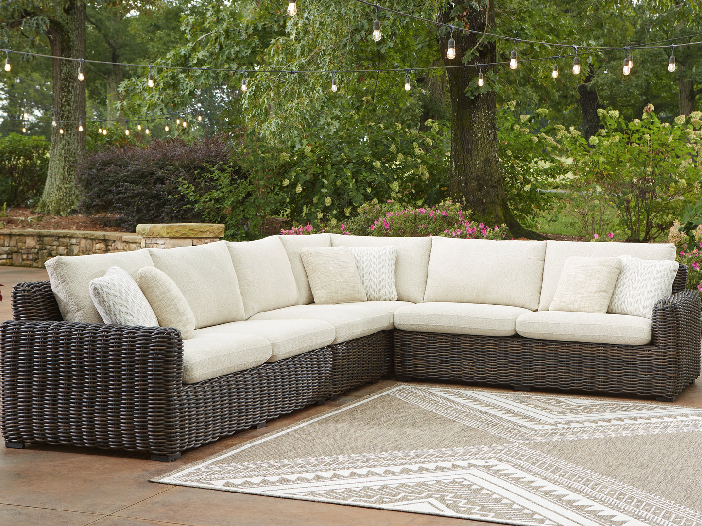 The Furniture Outlets - Ashley Furniture - Kimora Outdoor - 4-Piece Outdoor Sectional / Beige/Dark Brown - P711P2