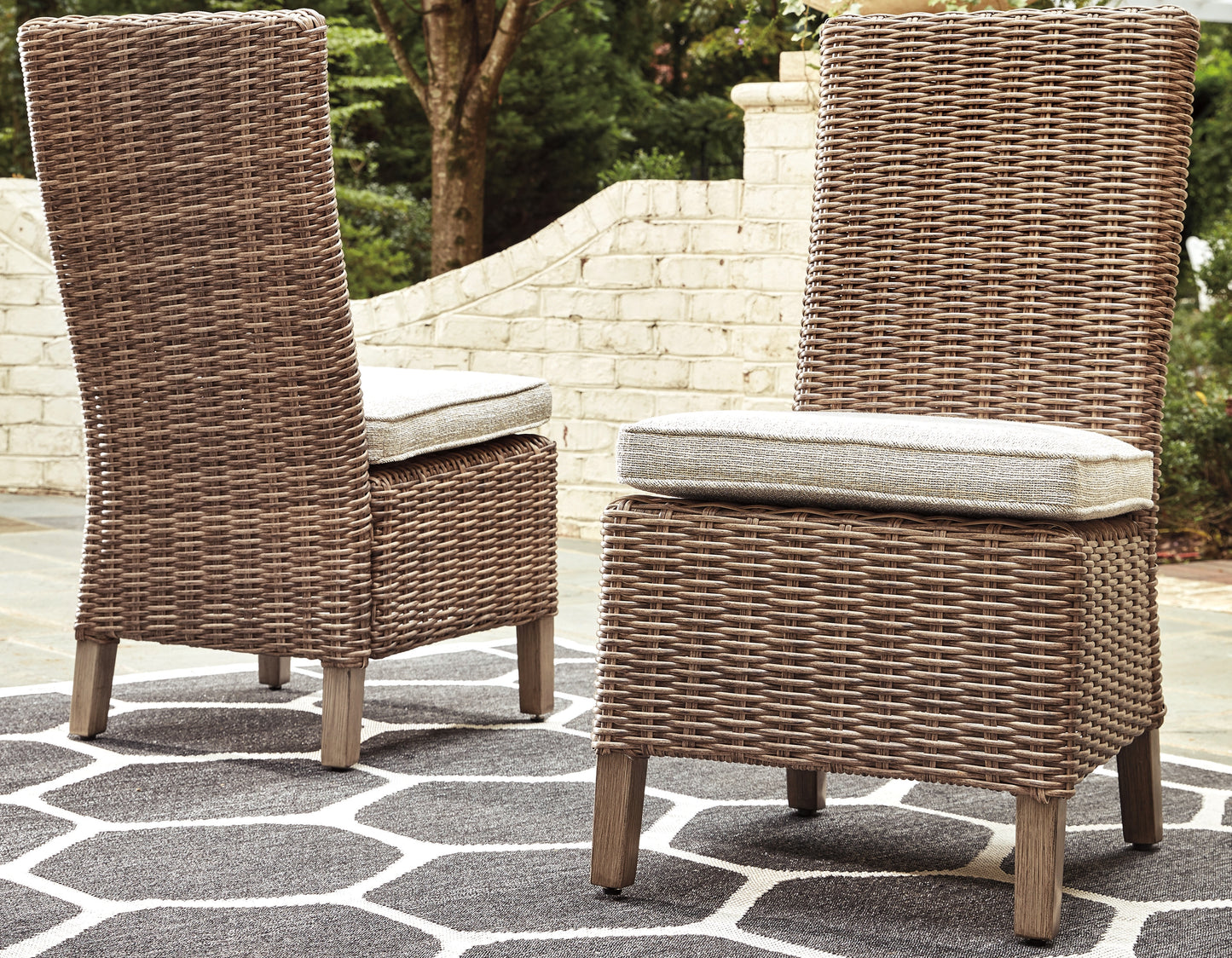 The Furniture Outlets - Ashley Furniture - Beachcroft Outdoor - Side Chair with Cushion (Set of 2) / Beige - P791-601