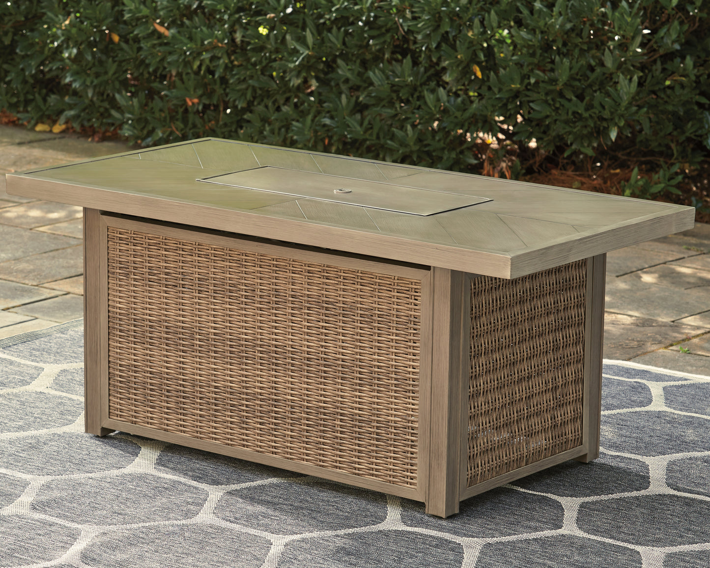 The Furniture Outlets - Ashley Furniture - Beachcroft Outdoor - Rectangular Fire Pit Table / Beige - P791-773