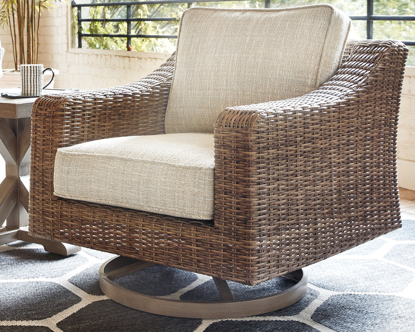 The Furniture Outlets - Ashley Furniture - Beachcroft Outdoor - Swivel Lounge Chair (1/CN) / Beige - P791-821