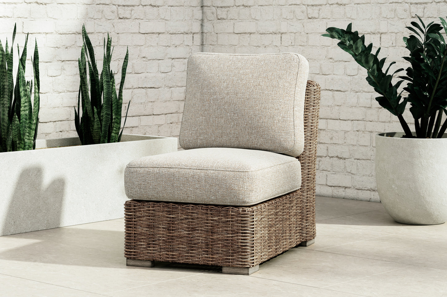 The Furniture Outlets - Ashley Furniture - Beachcroft Outdoor - Armless Chair w/Cushion / Beige - P791-846