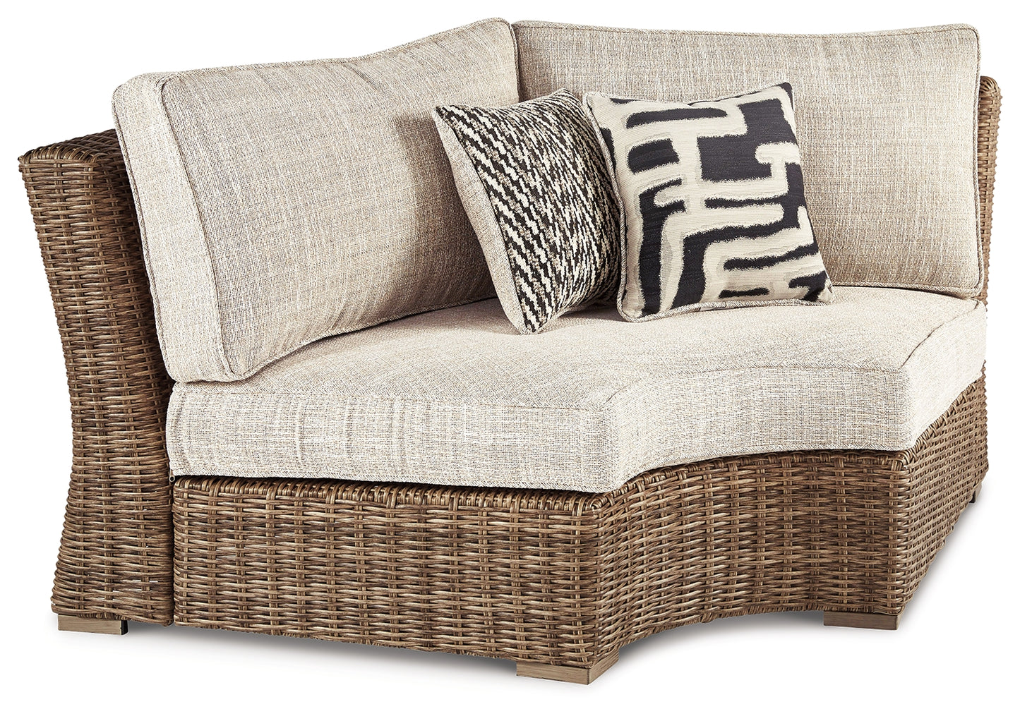 The Furniture Outlets - Ashley Furniture - Beachcroft Outdoor - Curved Corner Chair w/Cushion / Beige - P791-851