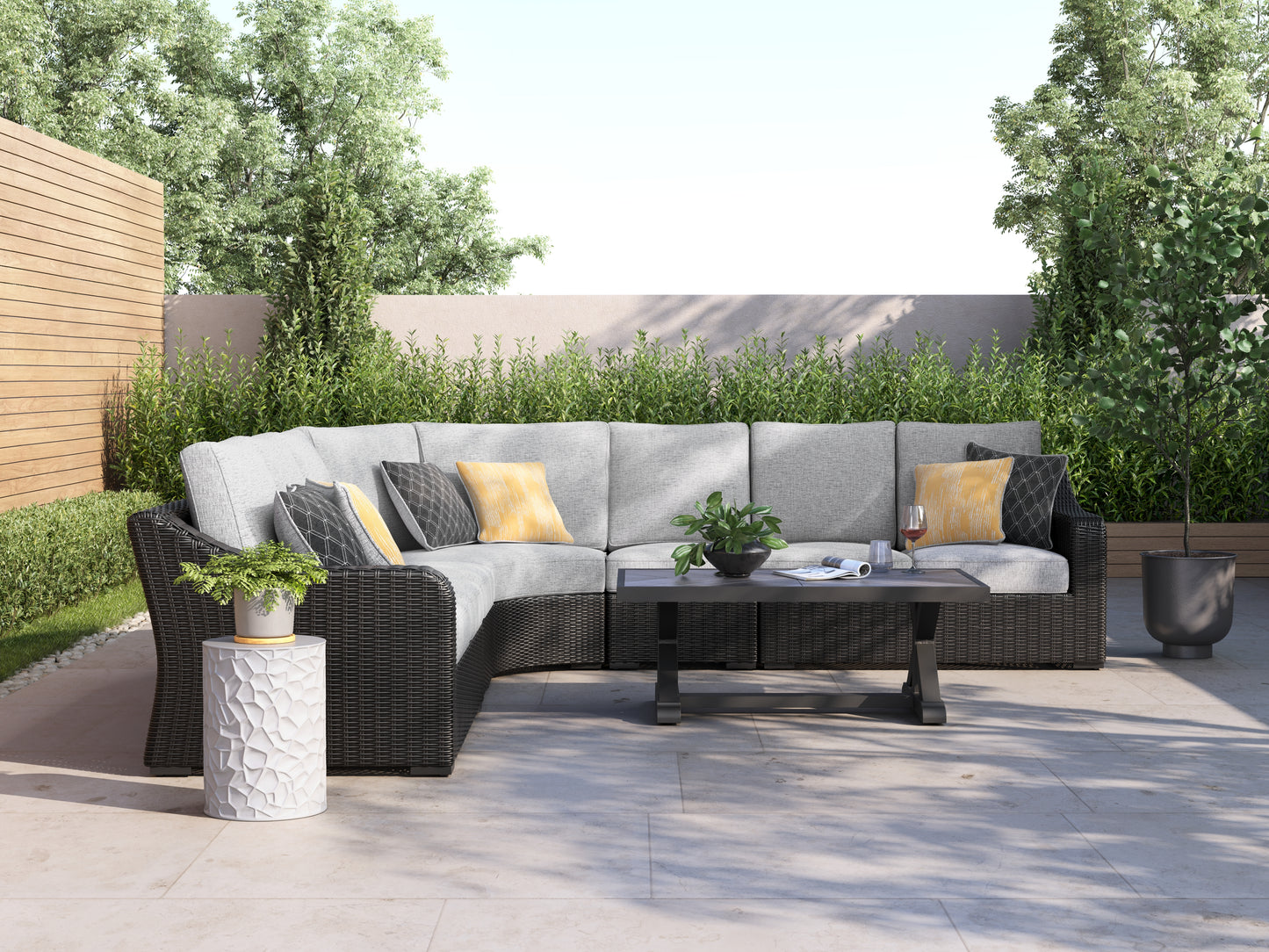 The Furniture Outlets - Ashley Furniture - Beachcroft Outdoor - 5-Piece Outdoor Sectional / Black/Light Gray - P792P6