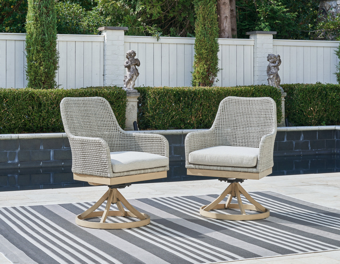 The Furniture Outlets - Ashley Furniture - Seton Creek Outdoor - Swivel Chair w/Cushion (Set of 2) / Gray - P798-602A