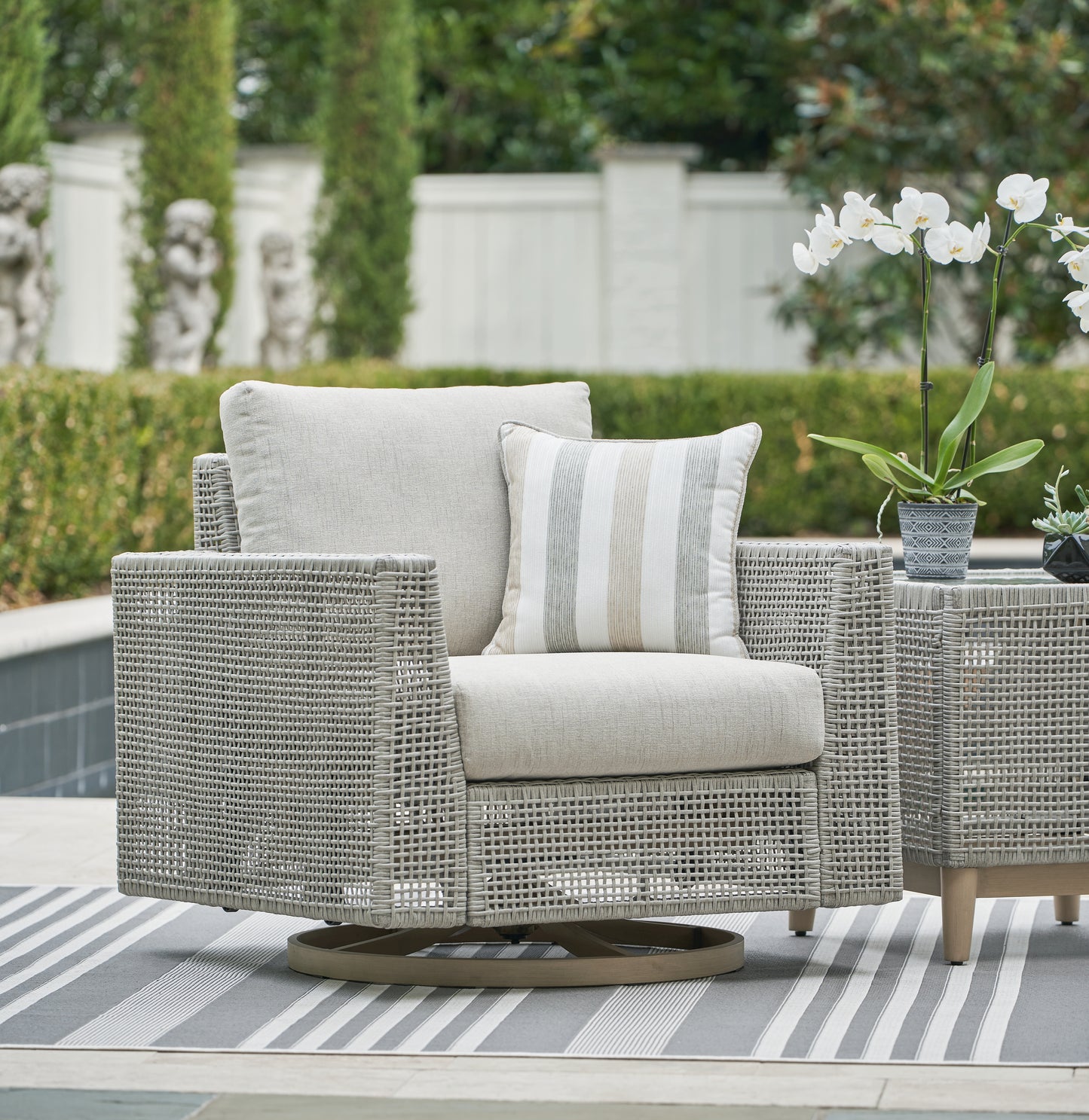 The Furniture Outlets - Ashley Furniture - Seton Creek Outdoor - Swivel Lounge w/ Cushion / Gray - P798-821