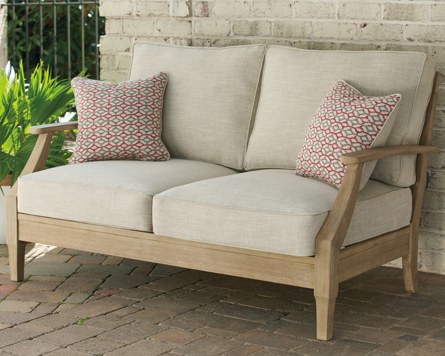 The Furniture Outlets - Ashley Furniture - Clare View Outdoor - Loveseat w/Cushion / Beige - P801-835