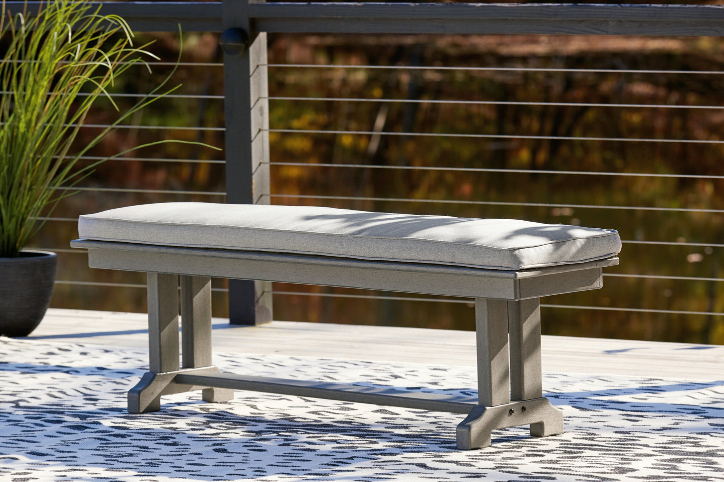 The Furniture Outlets - Ashley Furniture - Visola Outdoor - Bench with Cushion / Gray - P802-600