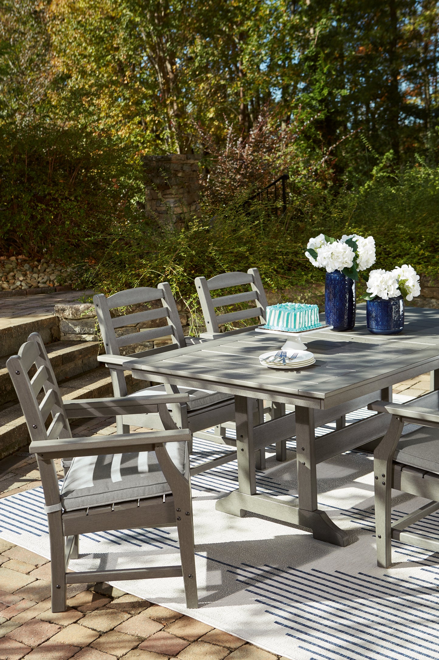 The Furniture Outlets - Ashley Furniture - Visola Outdoor - RECT Dining Table w/UMB OPT / Gray - P802-625