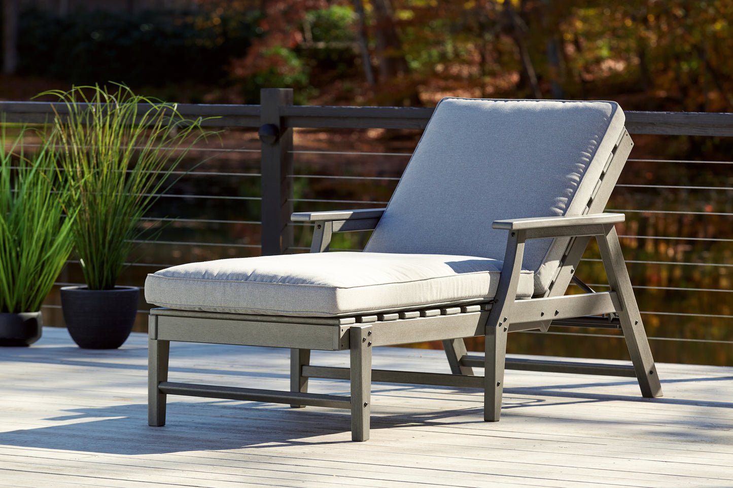 The Furniture Outlets - Ashley Furniture - Visola Outdoor - Chaise Lounge with Cushion / Gray - P802-815
