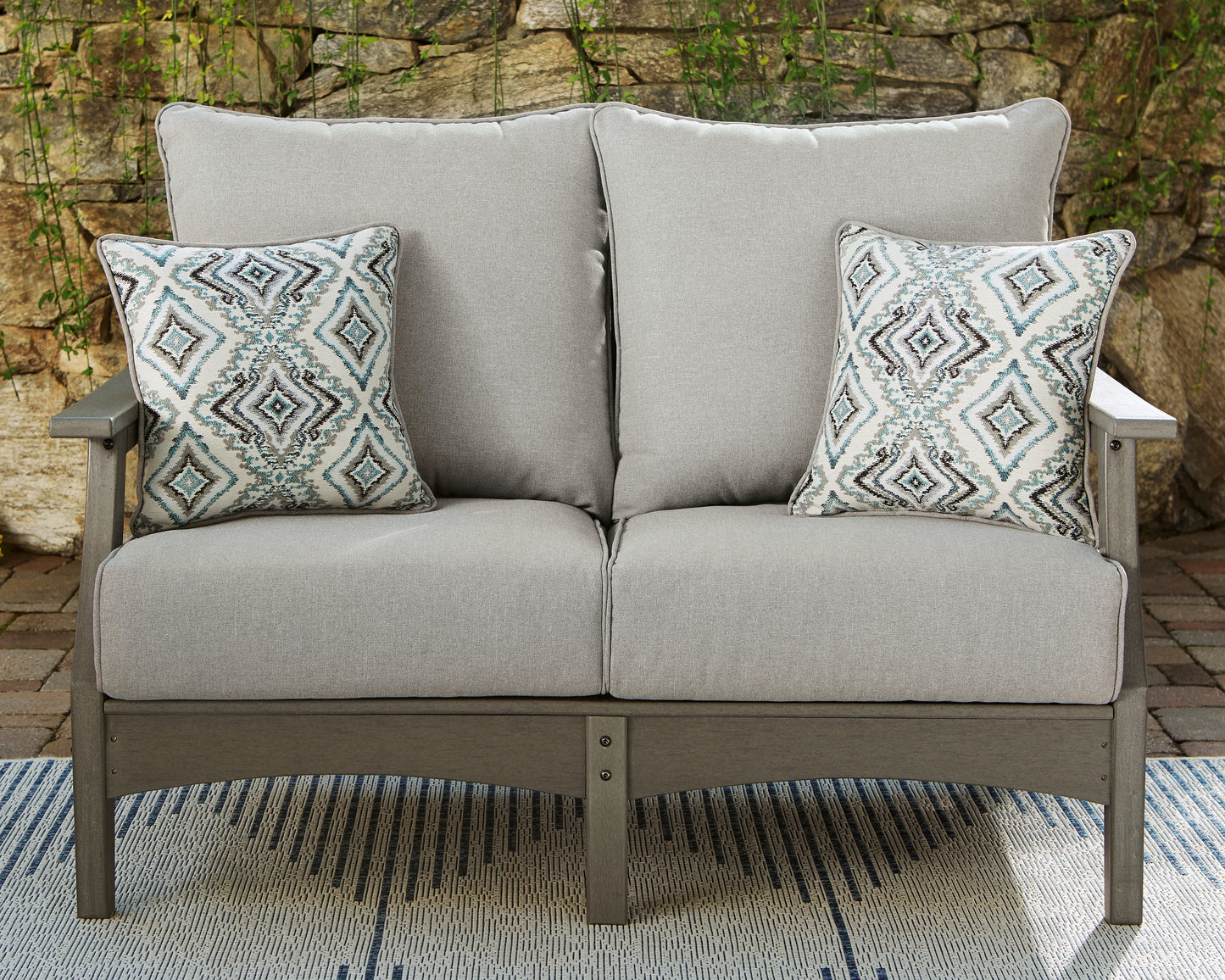 The Furniture Outlets - Ashley Furniture - Visola Outdoor - Loveseat w/Cushion / Gray - P802-835