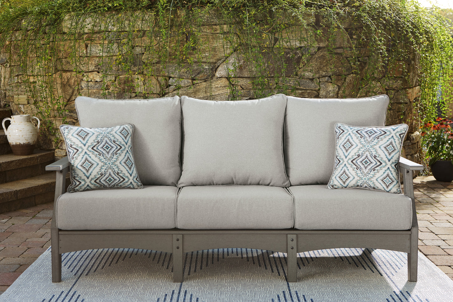 The Furniture Outlets - Ashley Furniture - Visola Outdoor - Sofa with Cushion / Gray - P802-838