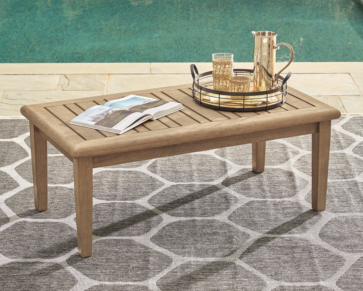 The Furniture Outlets - Ashley Furniture - Gerianne Outdoor - Rectangular Cocktail Table / Grayish Brown - P805-701