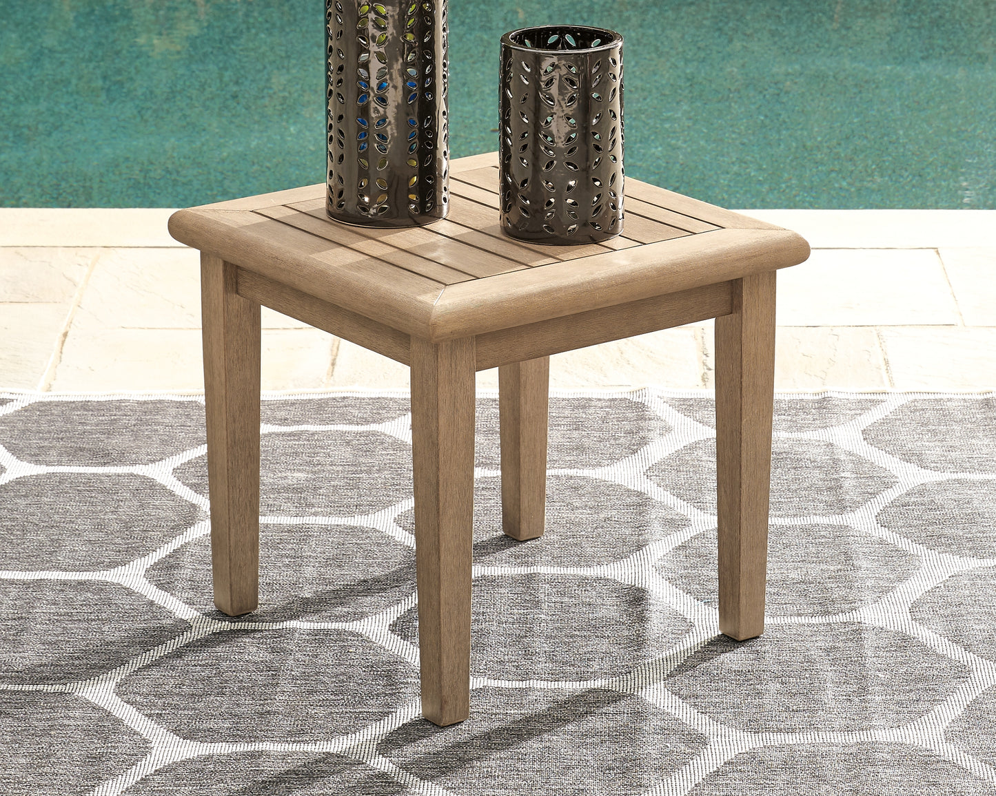 The Furniture Outlets - Ashley Furniture - Gerianne Outdoor - Square End Table / Grayish Brown - P805-702