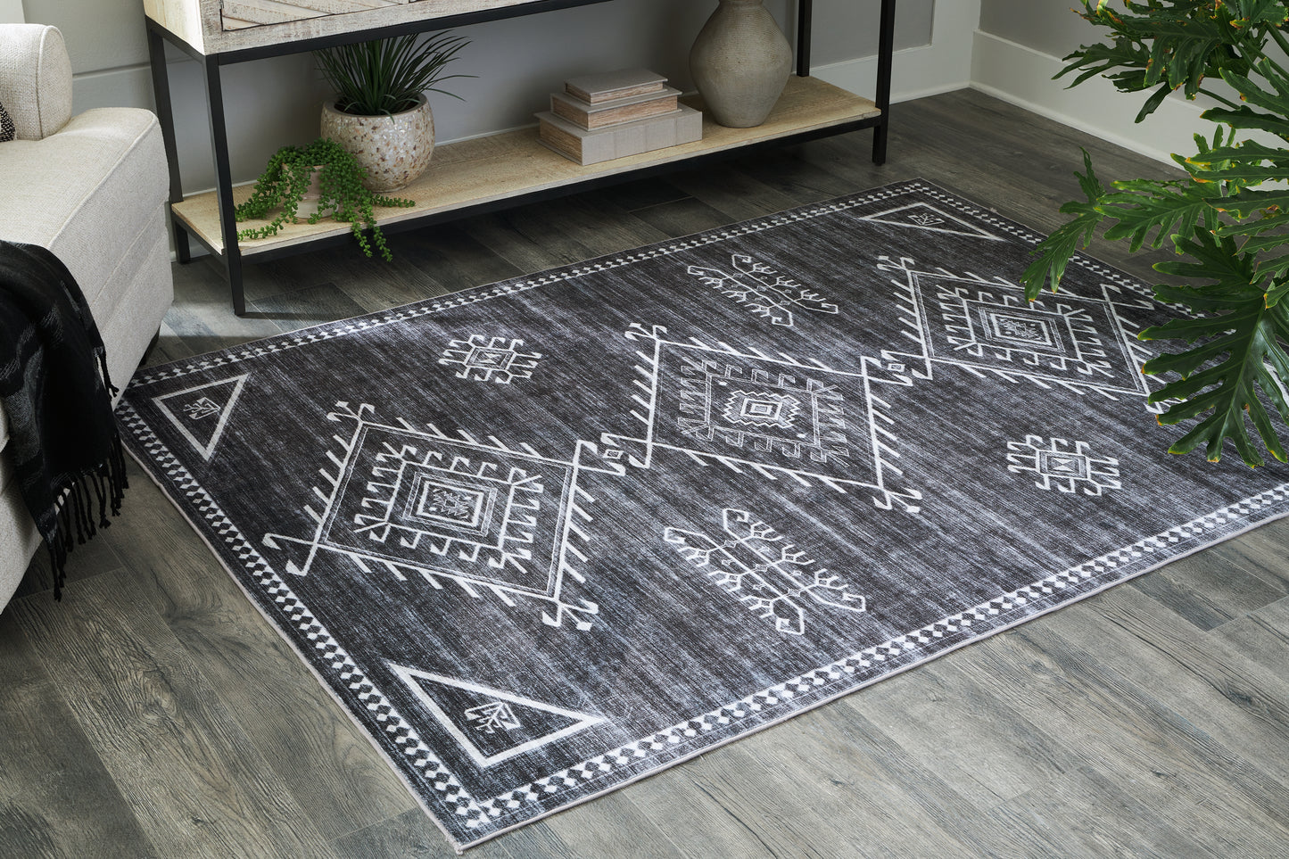 The Furniture Outlets - Ashley Furniture - Arloman Rug - 5' x 7' Washable Rug / Black/Cream/Gray - R405932