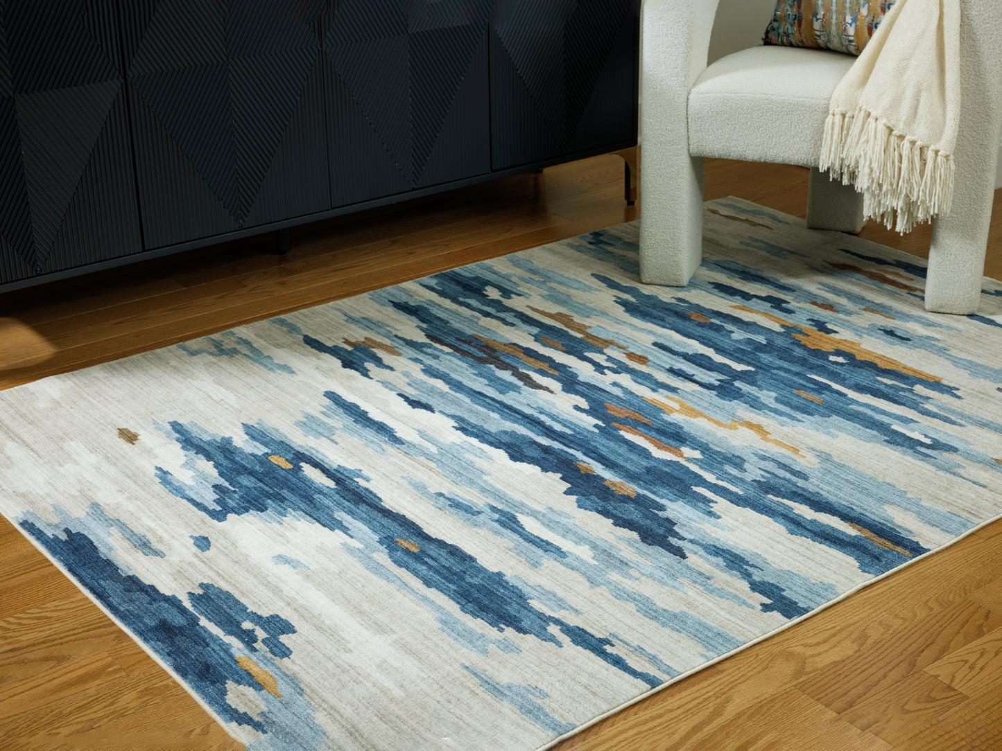 The Furniture Outlets - Ashley Furniture - Vinlett Rug - 8' x 10' Washable Rug / Cream/Blue/Brown - R407041