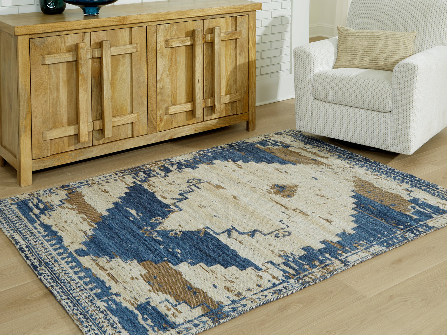 The Furniture Outlets - Ashley Furniture - Varnler Rug - 5' x 7' Rug / Blue/Brown/Tan - R407132