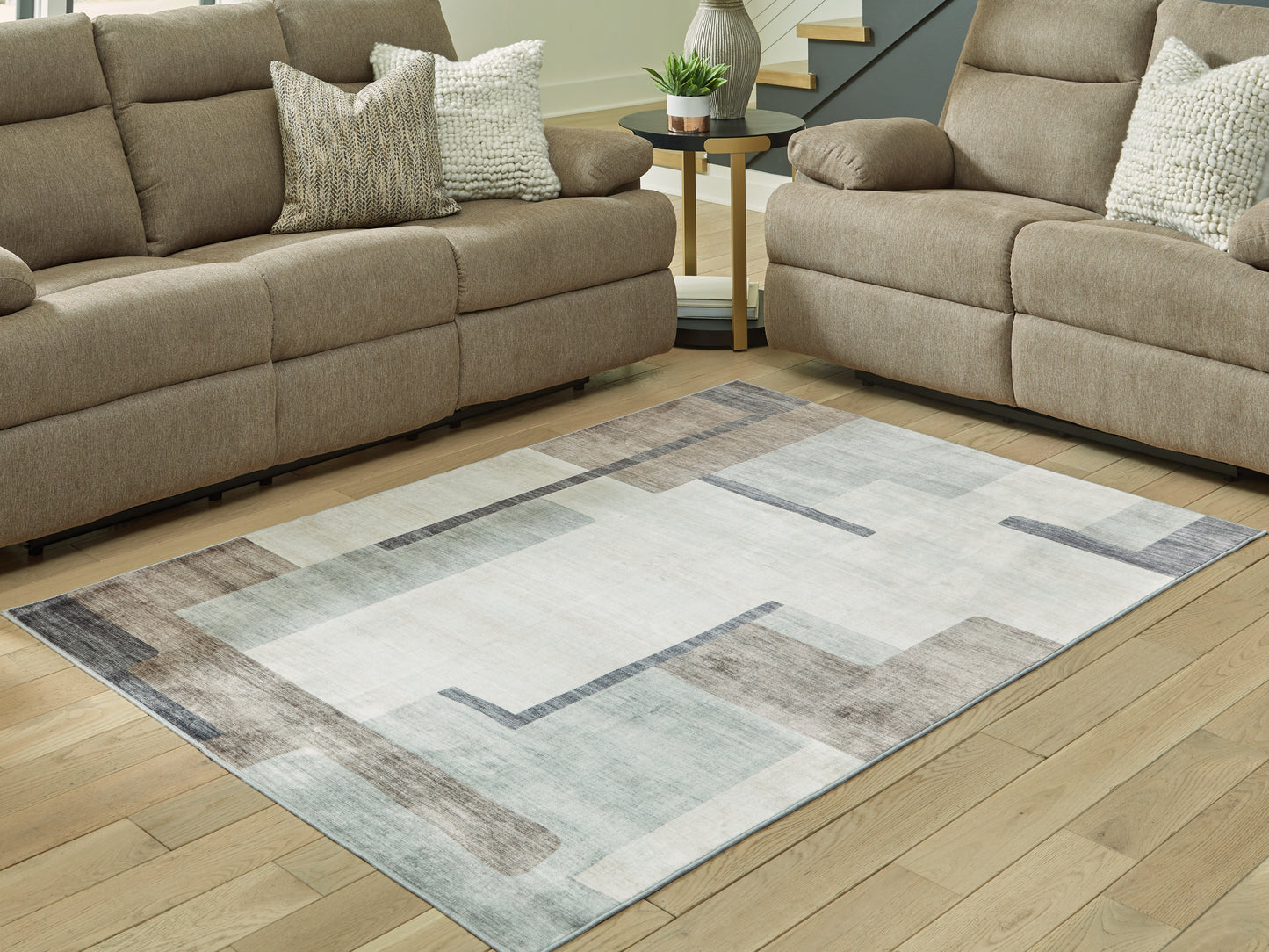 The Furniture Outlets - Ashley Furniture - Larkport Rug - Washable 5' x 7' Area Rug / Cream/Brown/Gray - R407412