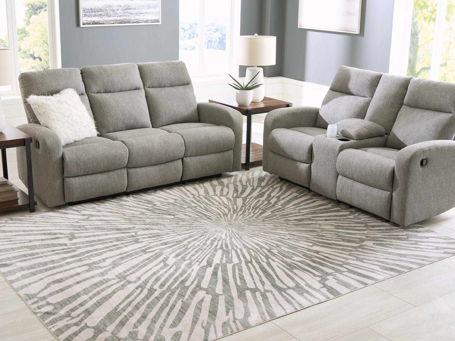 The Furniture Outlets - Ashley Furniture - Verland Rug - Washable 5' x 7' Area Rug / Gray/White - R407432